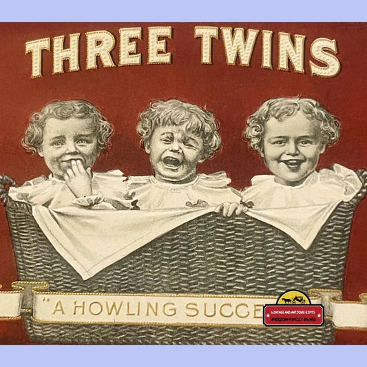 Antique Three Twins Embossed Cigar Label ’ a Howling Success’ 1900s - 1920 Vintage Advertisements Rare Label: