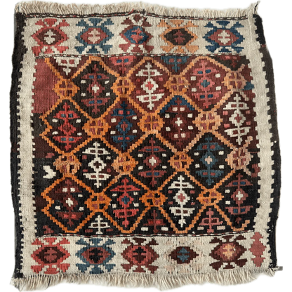 Antique Tribal Shahsavan Caucasian natural wool pile kilim rug with geometric patterns
