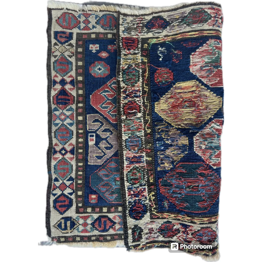 Antique 1900s Shahsavan Caucasian mafrash panel with geometric floral patterns in natural wool