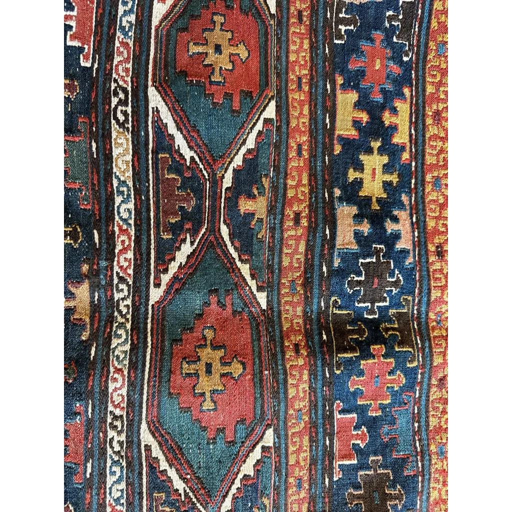 Antique Tribal Shahsavan natural wool pile rug with bold geometric motifs