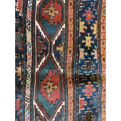 Antique Tribal Shahsavan natural wool pile rug with bold geometric motifs