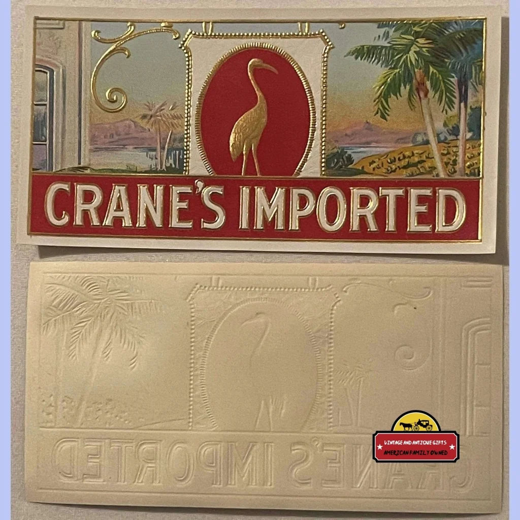 Antique Vintage Crane’s Imported Embossed Cigar Label Indianapolis In 1900s - 1920s - Advertisements - Tobacco