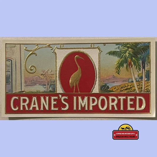 Antique Vintage 1900s - 1920s Crane’s Imported Embossed Cigar Label Indianapolis IN Advertisements Tobacco and Labels