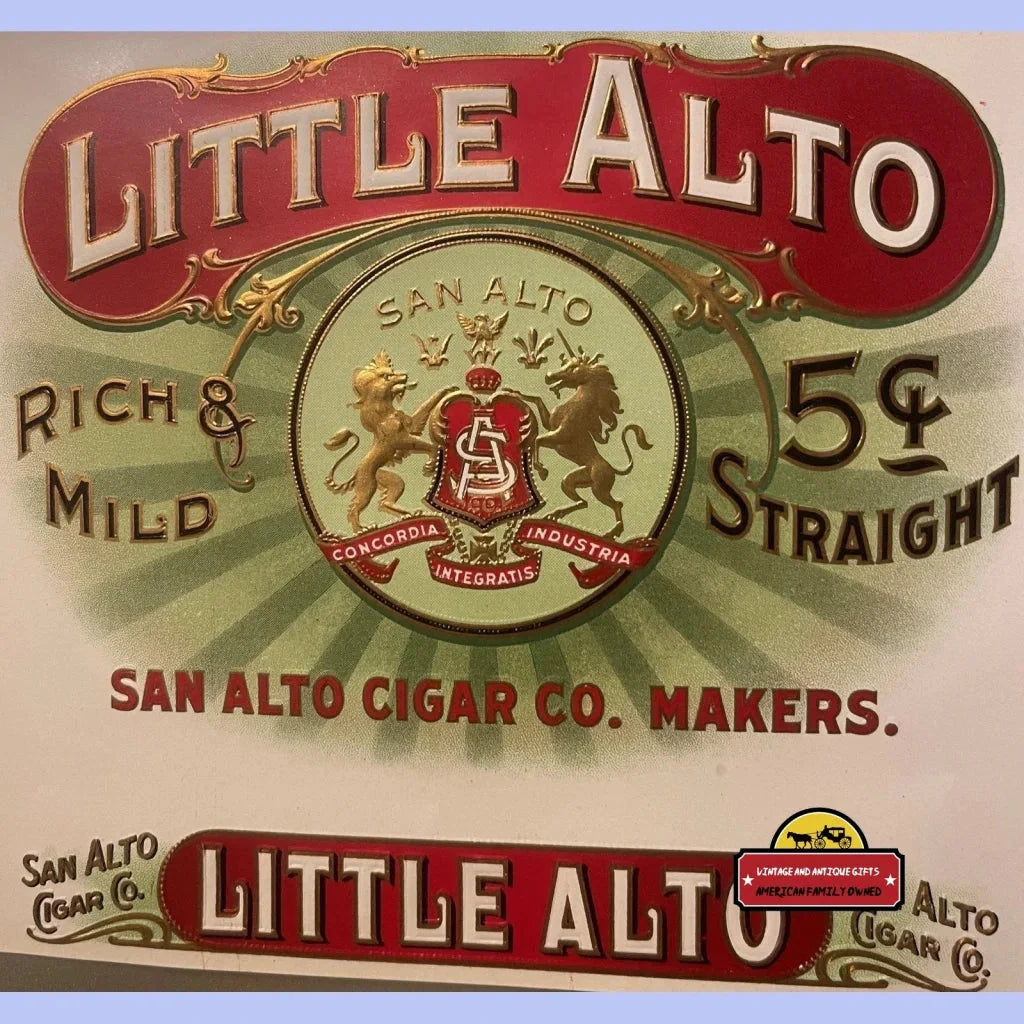 Antique Vintage 1900s - 1920s Little Alto Gold Embossed Cigar Label Advertisements Rare 1900s-20s Label: