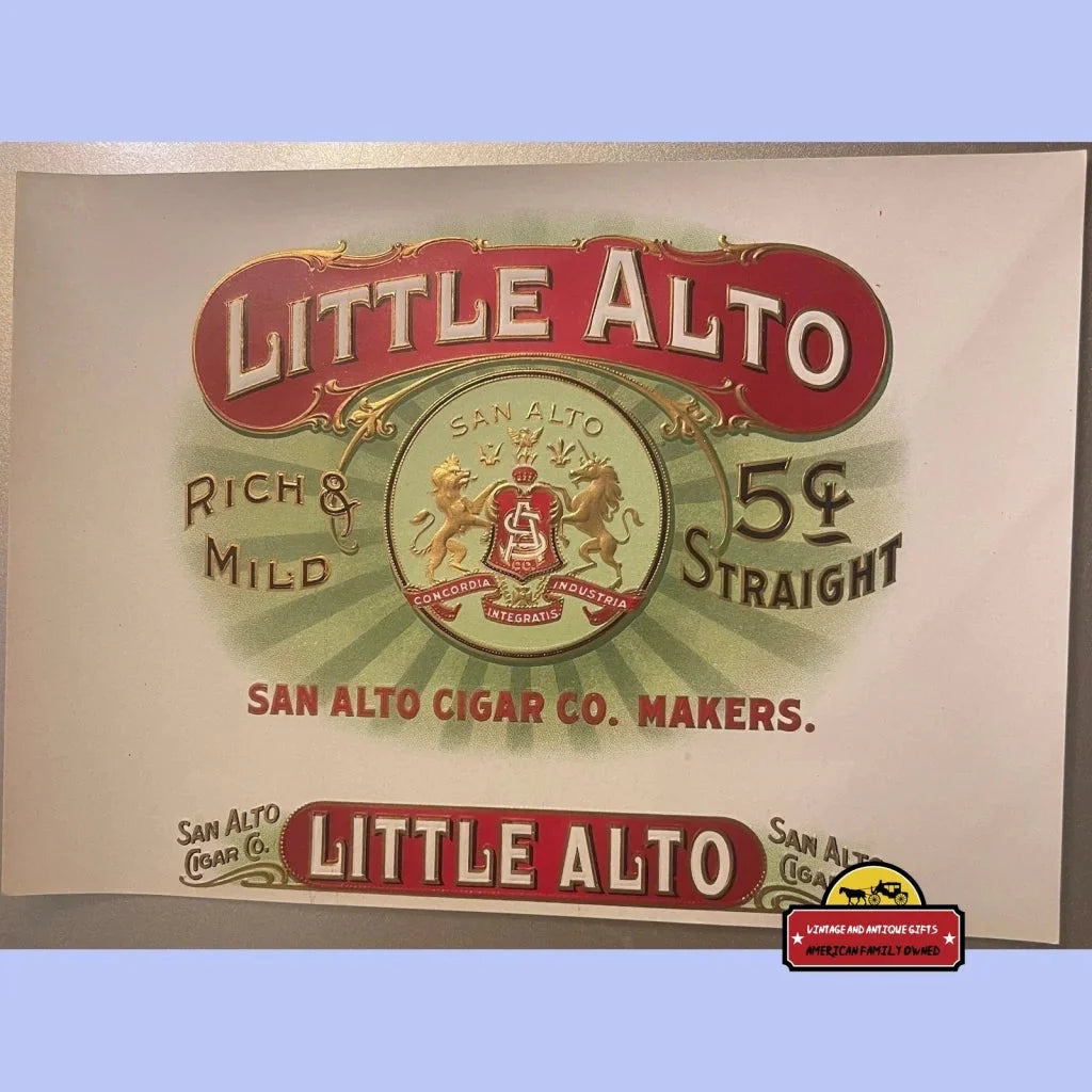 Antique Vintage 1900s - 1920s Little Alto Gold Embossed Cigar Label Advertisements Rare 1900s-20s Label: