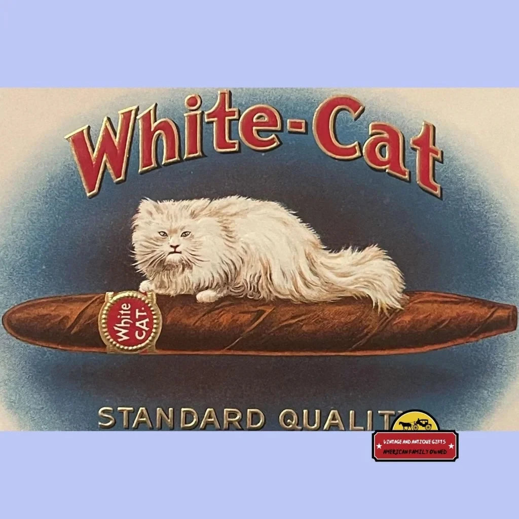 Antique Vintage 1900s - 1920s White Cat Gold Embossed Cigar Label Advertisements Tobacco and Labels | Tobacciana Rare