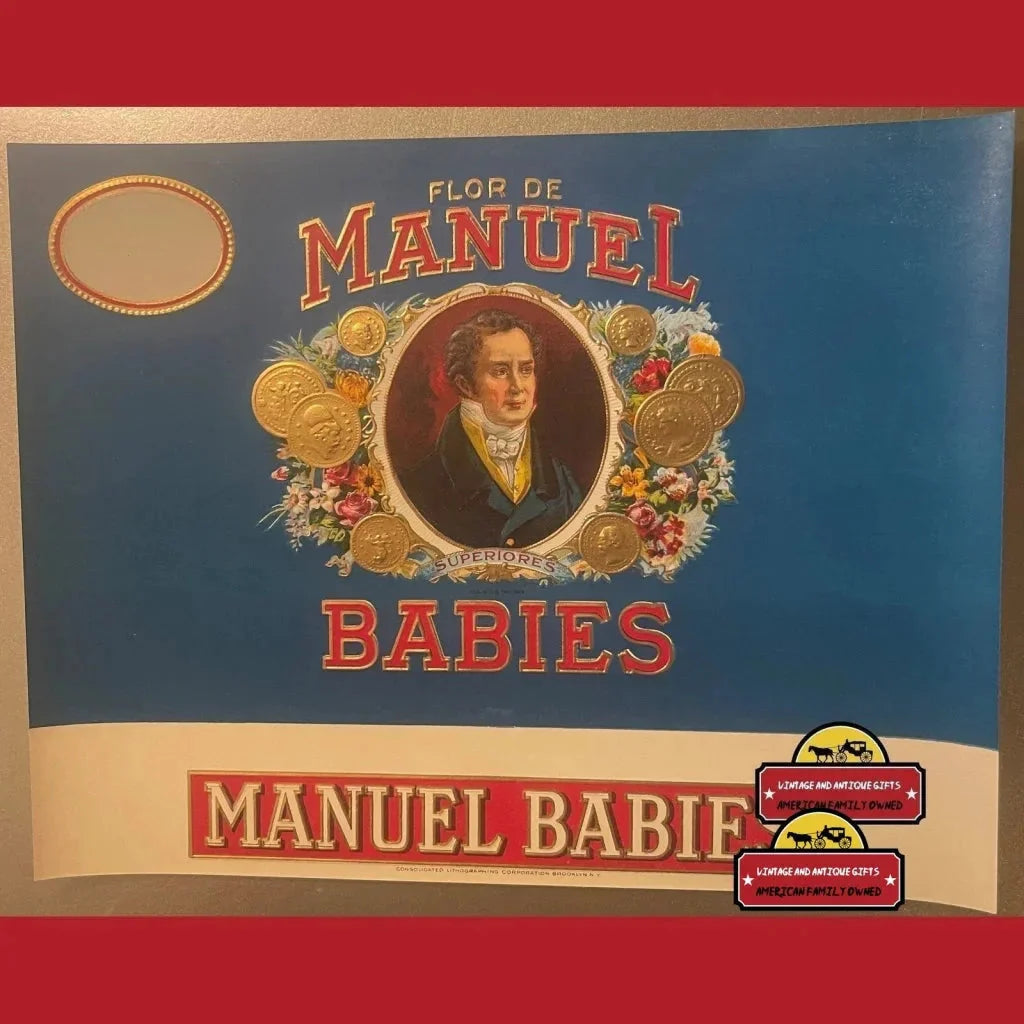 Antique Vintage 1900s - 1930s Flor De Manuel Babies Embossed Cigar Label Advertisements Rare 1900s-1930s