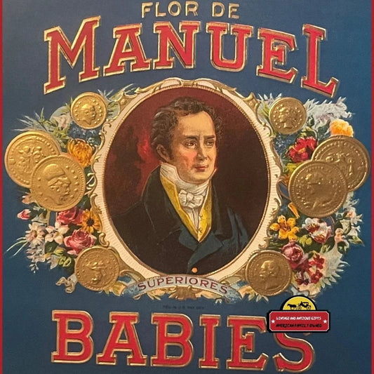 Antique Vintage 1900s - 1930s Flor De Manuel Babies Embossed Cigar Label Advertisements and Gifts Home page Rare