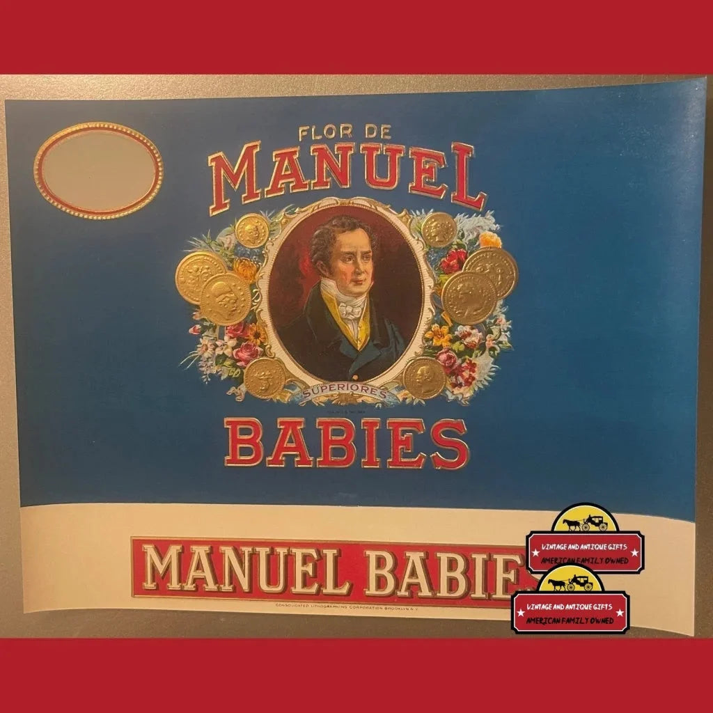 Antique Vintage 1900s - 1930s Flor De Manuel Babies Embossed Cigar Label Advertisements and Gifts Home page Rare