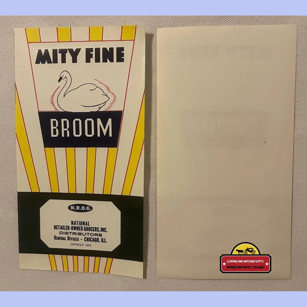 Antique Vintage 1900s - 1940s 🦢 Mity Fine Broom Label Advertisements Authentic Label: