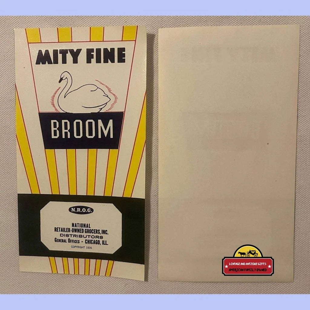 Antique Vintage 1900s - 1940s 🦢 Mity Fine Broom Label Advertisements Labels Authentic Label:
