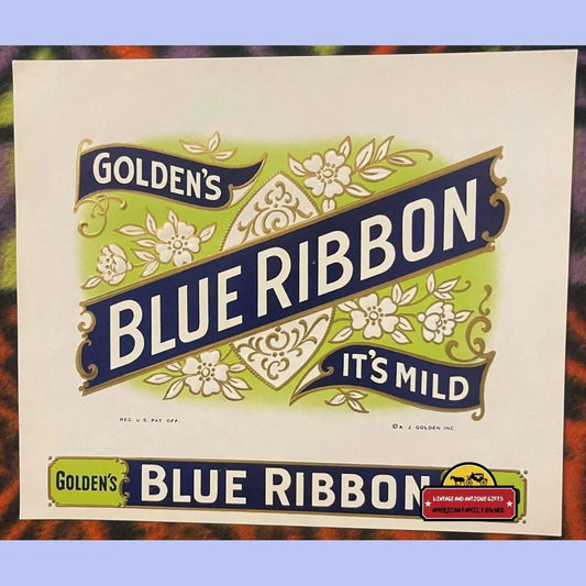 Antique Vintage 1900s 🚬 Blue Ribbon Gold Embossed Cigar Label Bonneauville PA Advertisements Rare Golden’s