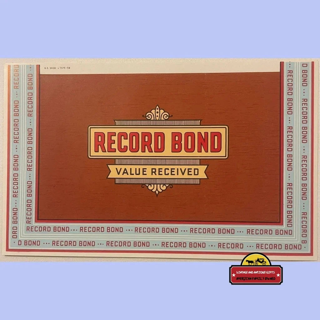 Antique Vintage 1900s 📻 Large Record Bond Cigar Label 🎵 Historic Decor! Advertisements Rare - Remarkable