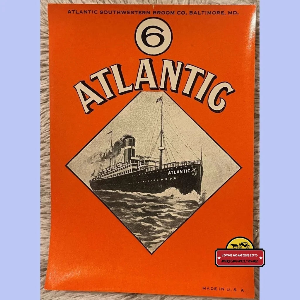 Antique Vintage 1910s - 1930s Atlantic Broom Label Ship Boat Memorabilia - Advertisements - Labels. 1910s-1930s