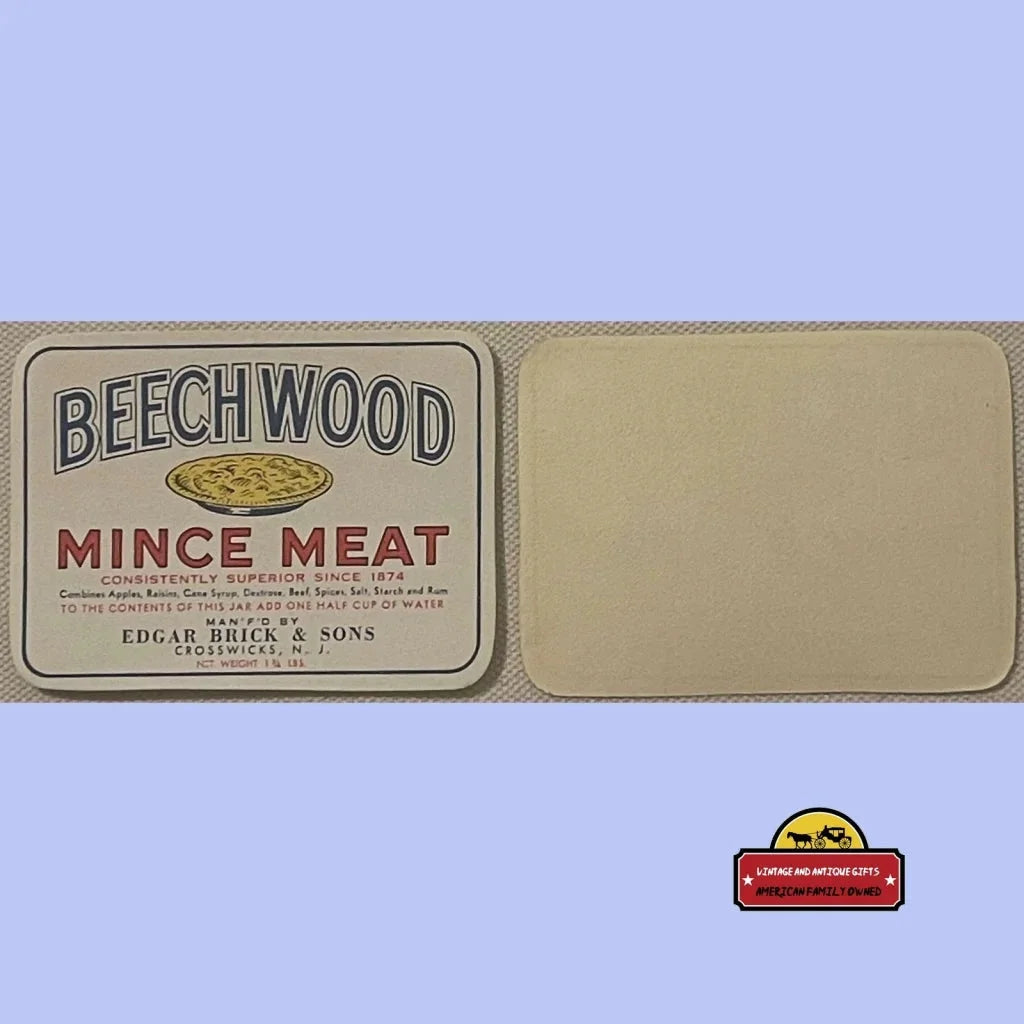Antique Vintage 1910s - 1930s Beechwood Mince Meat Label Crosswicks NJ Advertisements Food and Home Misc. Memorabilia
