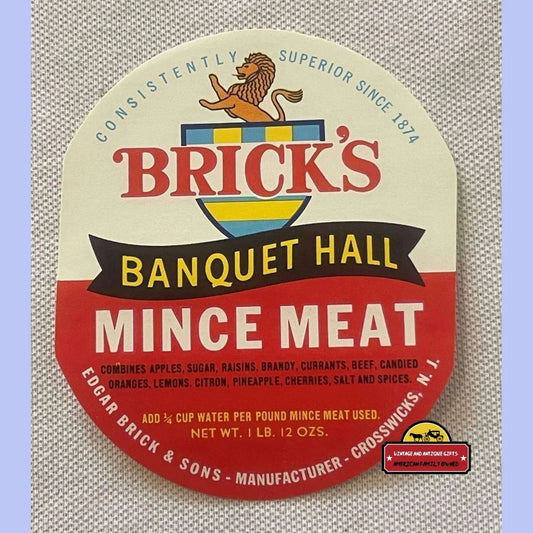 Antique Vintage 1910s - 1930s Brick’s Banquet Hall Mince Meat Label Advertisements and Gifts Home page Rare