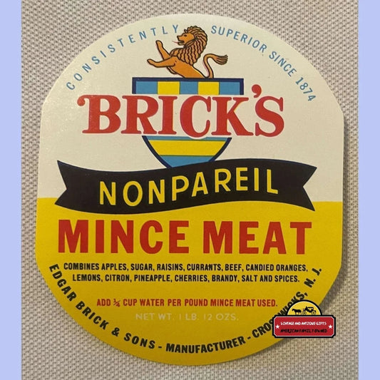 Antique Vintage 1910s - 1930s Brick’s Nonpareil Mince Meat Label Advertisements and Gifts Home page Rare Label: