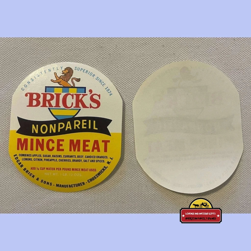 Antique Vintage 1910s - 1930s Brick’s Nonpareil Mince Meat Label Advertisements and Gifts Home page Rare Label: