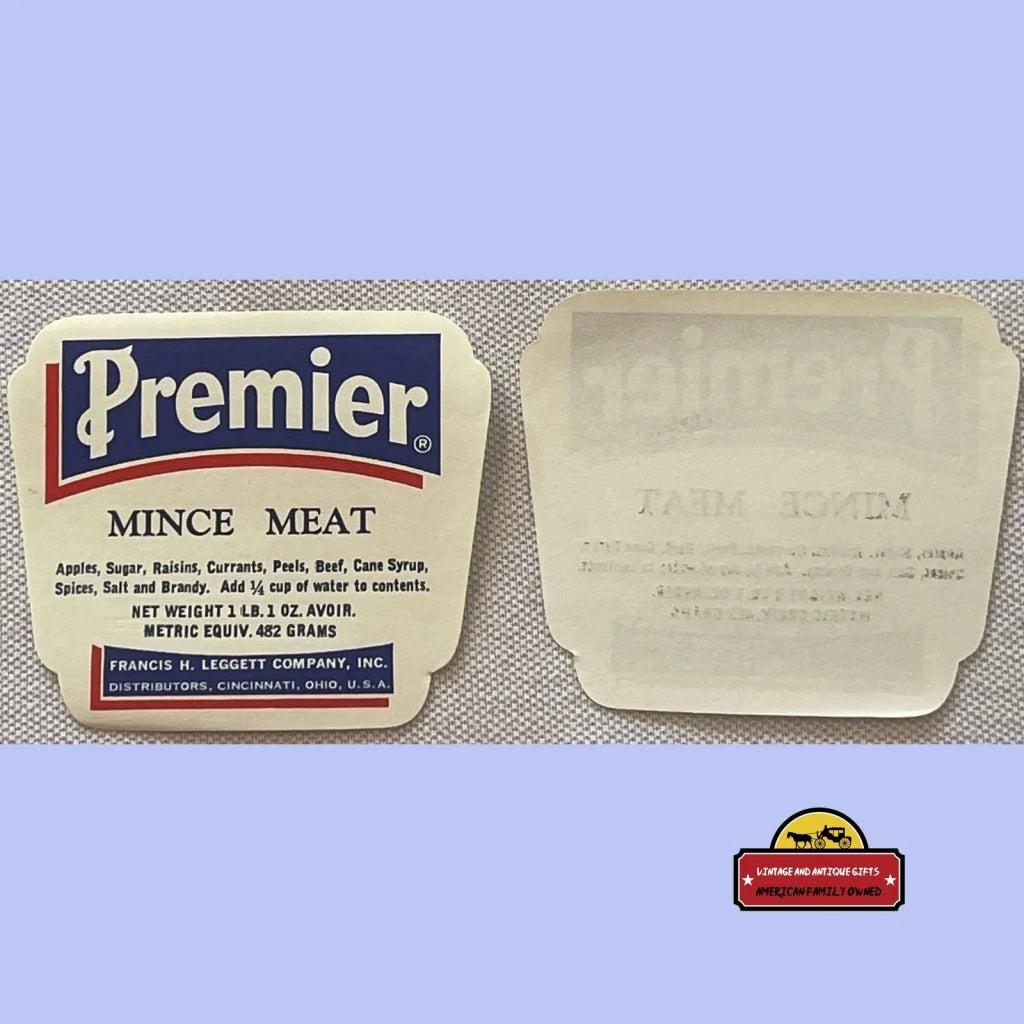 Antique Vintage 1910s - 1930s Premier Mince Meat Label Cincinnati OH Advertisements and Gifts Home page Rare Label: