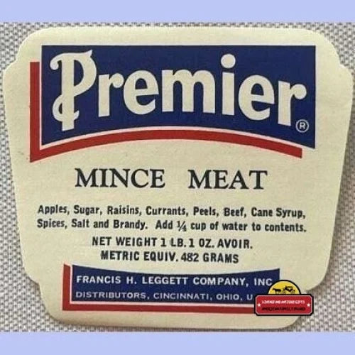 Antique Vintage Premier Mince Meat Label Cincinnati Oh 1910s - 1930s - Advertisements - Food And Home Misc. Labels.