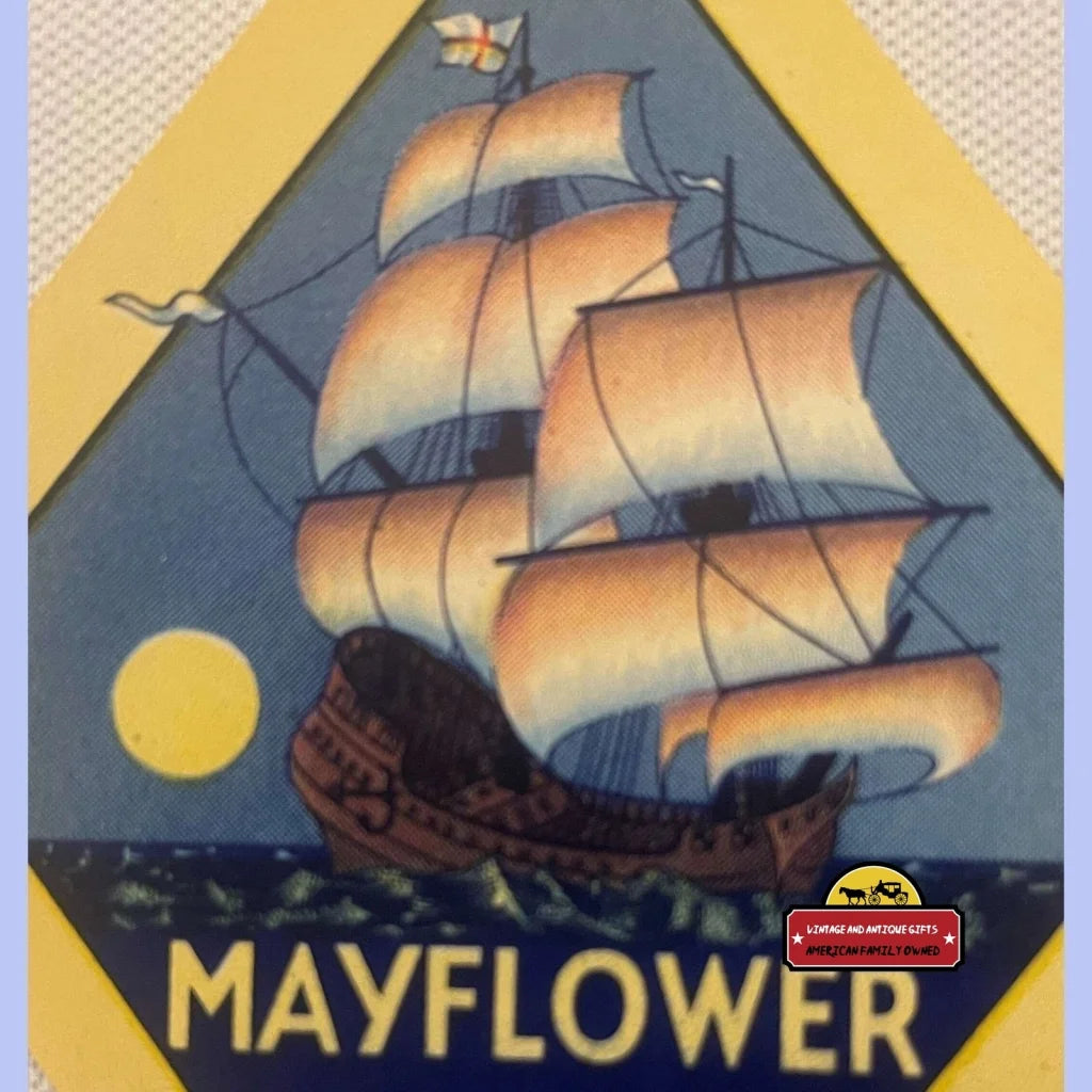 Antique Vintage 1910s - 1940s Mayflower Broom Label Christopher Columbus Advertisements Labels Rare Captivating Design