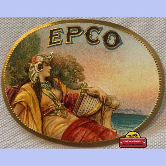 Antique Vintage 1910s Epco Gold Embossed Cigar Label Beautiful Goddess! Advertisements Tobacco and Labels | Tobacciana