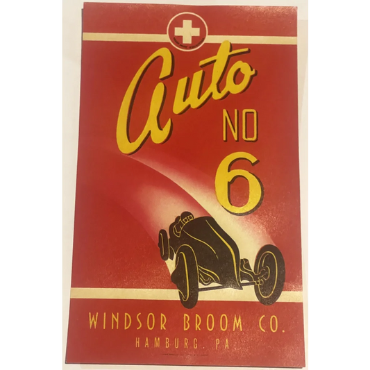 Antique Vintage 1920s Auto Number 6 Broom Label Car Racing Memorabilia Decor! Advertisements and Gifts Home page - Rare