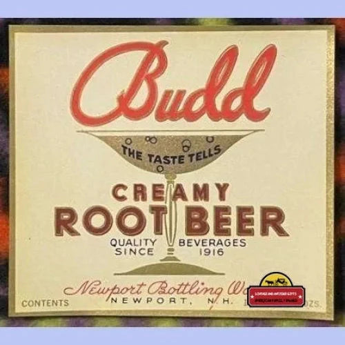 Antique Vintage 1920s Budd Creamy Root Beer Label Newport NH Highly Collectible! Advertisements Must-Have!
