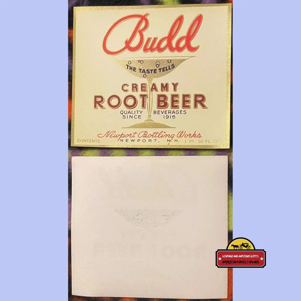 Vintage label for Budd’s Creamy Root Beer from Newport Bottling Works antique collectible