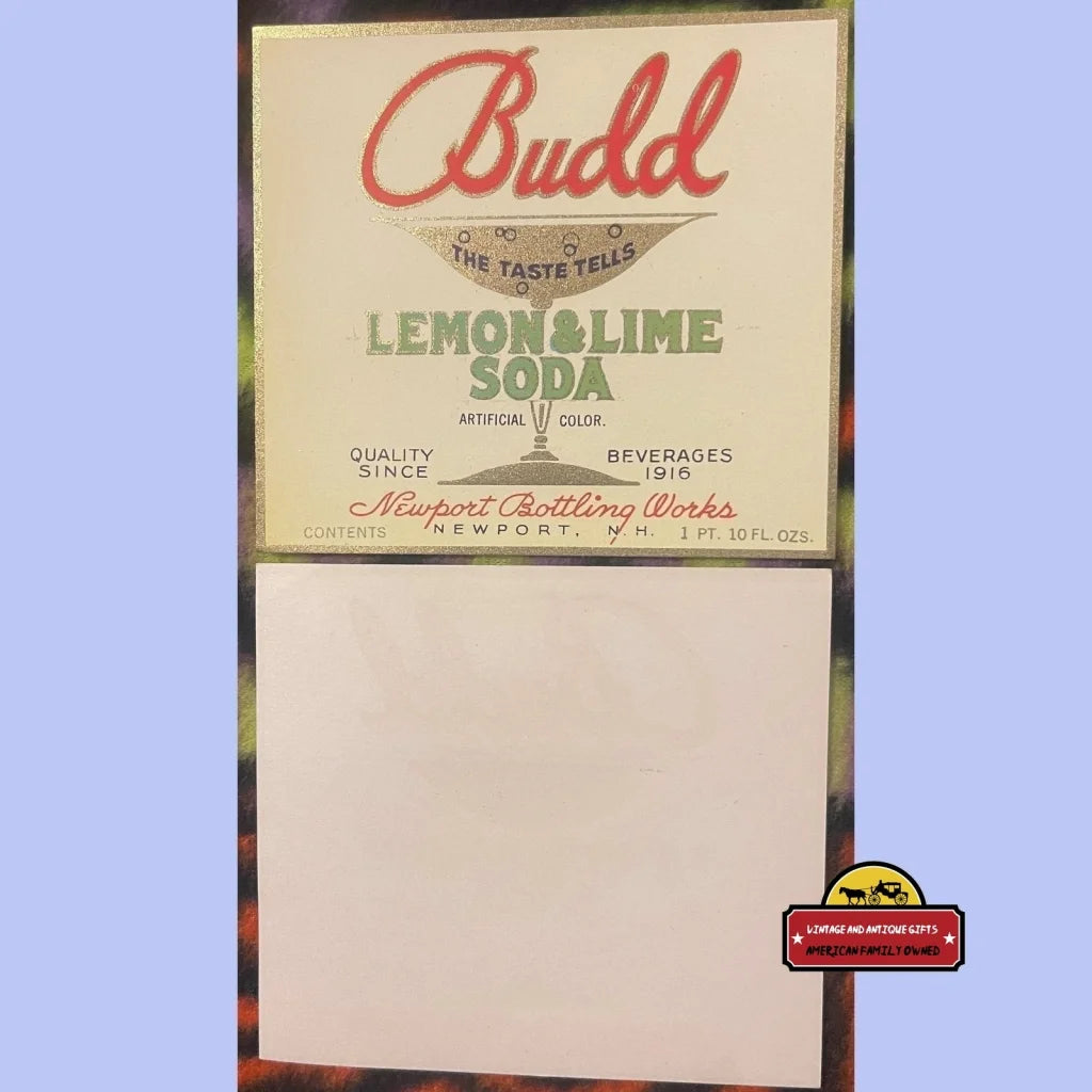 Antique Vintage 1920s Lemon & Lime Soda Label Newport NH Advertisements and Labels Rare