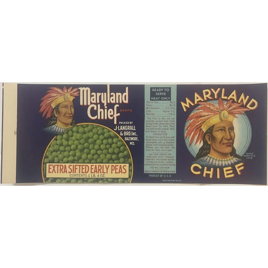 Antique Vintage 🖼️ 1920s Maryland Chief Label Baltimore MD 🥫 in Liquor! Advertisements Rare and Unique - Liquor from MD!