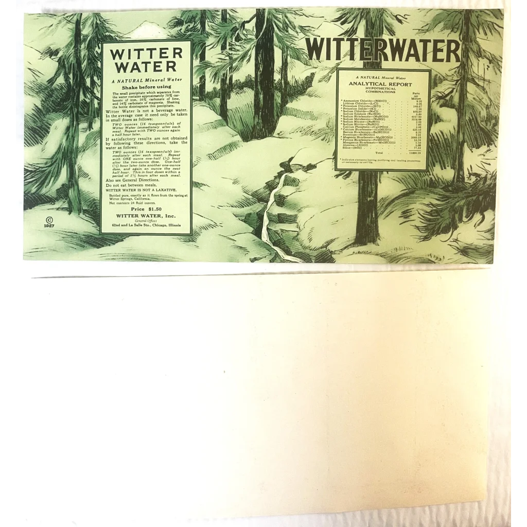 Antique Vintage 1927 Witter Water Label Quack Americana Cures Capone Hangout! Advertisements Pharmacy Labels Label: & Al