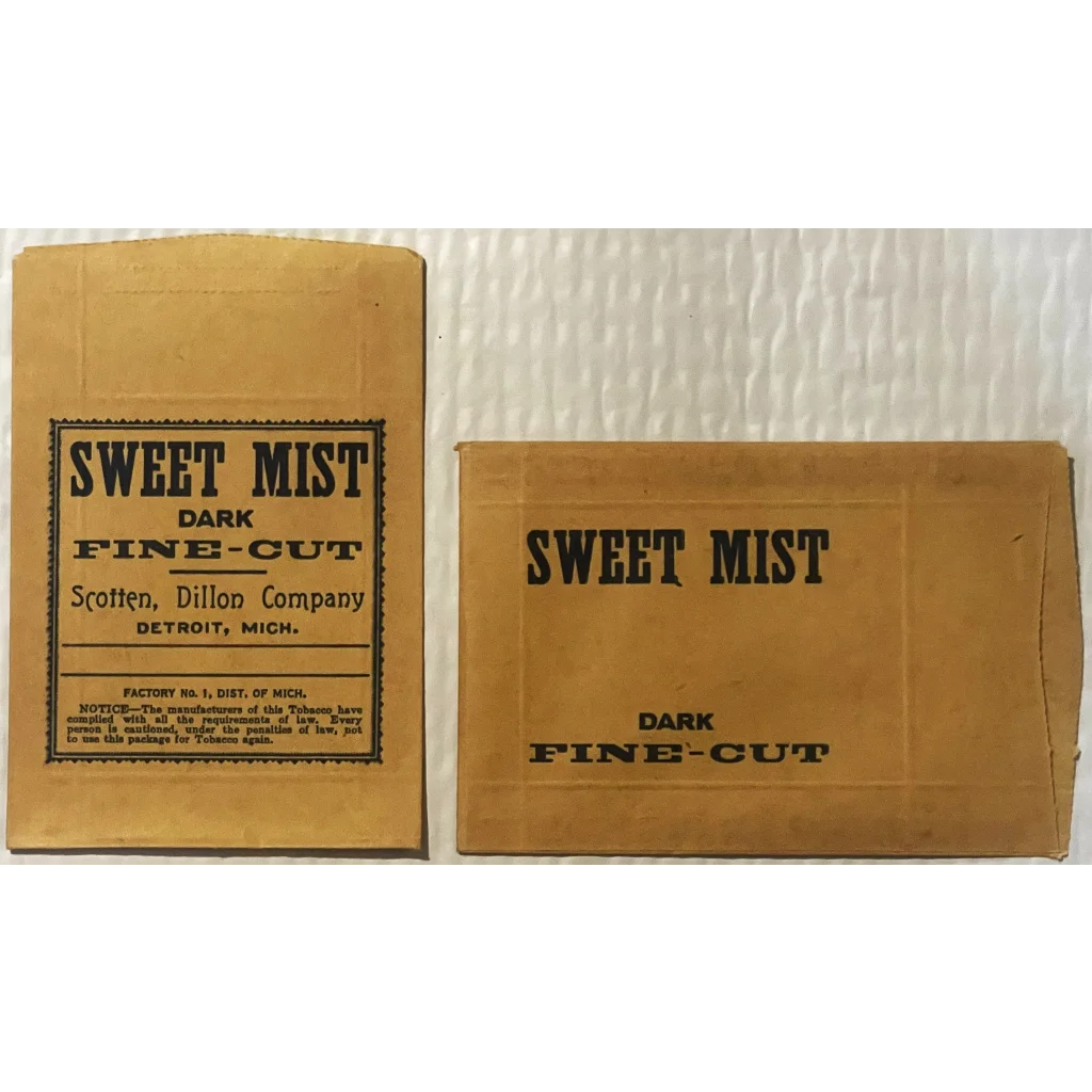 Antique Vintage 1930s - 1940s Sweet Mist Dark Fine Cut Tobacco Bag Detroit MI Collectibles and Gifts Home page Rare