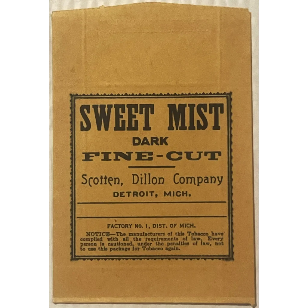 Vintage Sweet Mist Dark tobacco bag from 1930s Scotten, Dillon Company in Detroit