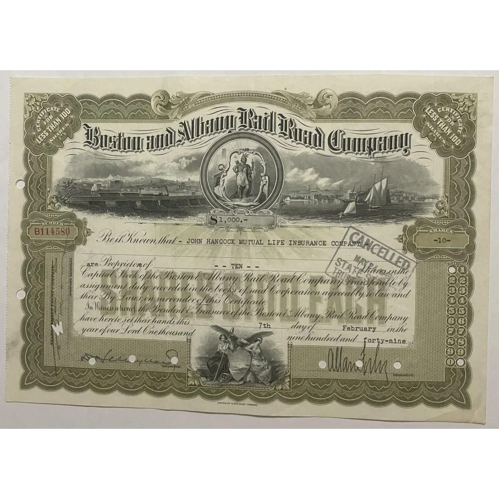 Antique Vintage 1930s-1950s Boston Albany Railroad Stock Certificate Collectibles Own a Piece of History: