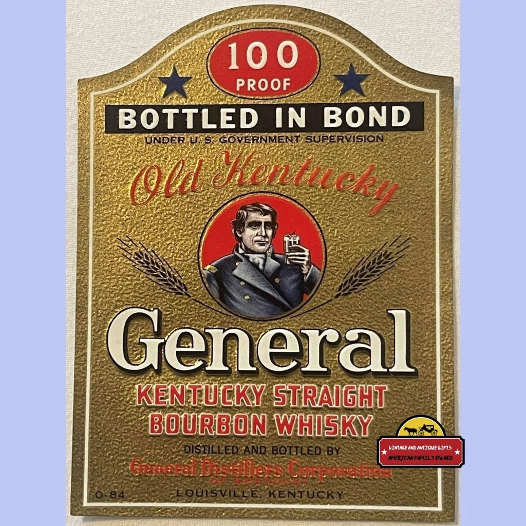 Antique Vintage 1930s Embossed General Old Kentucky Bourbon Whiskey Label Louisville Advertisements Beer and Alcohol