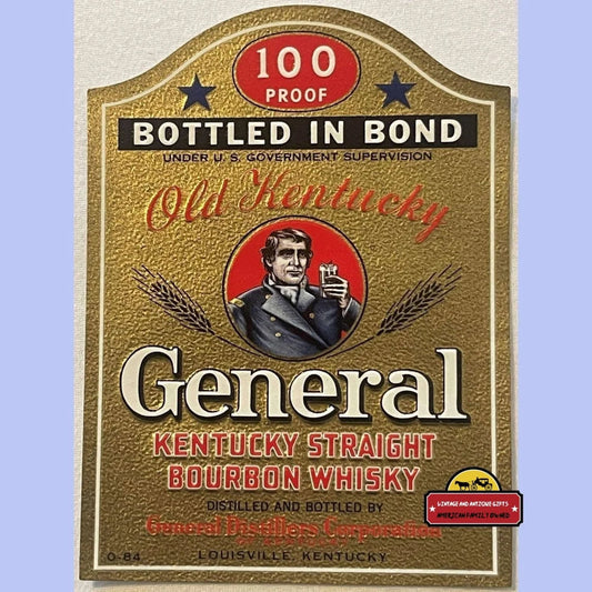 Antique Vintage 1930s Embossed General Old Kentucky Bourbon Whiskey Label Louisville Advertisements Beer and Alcohol