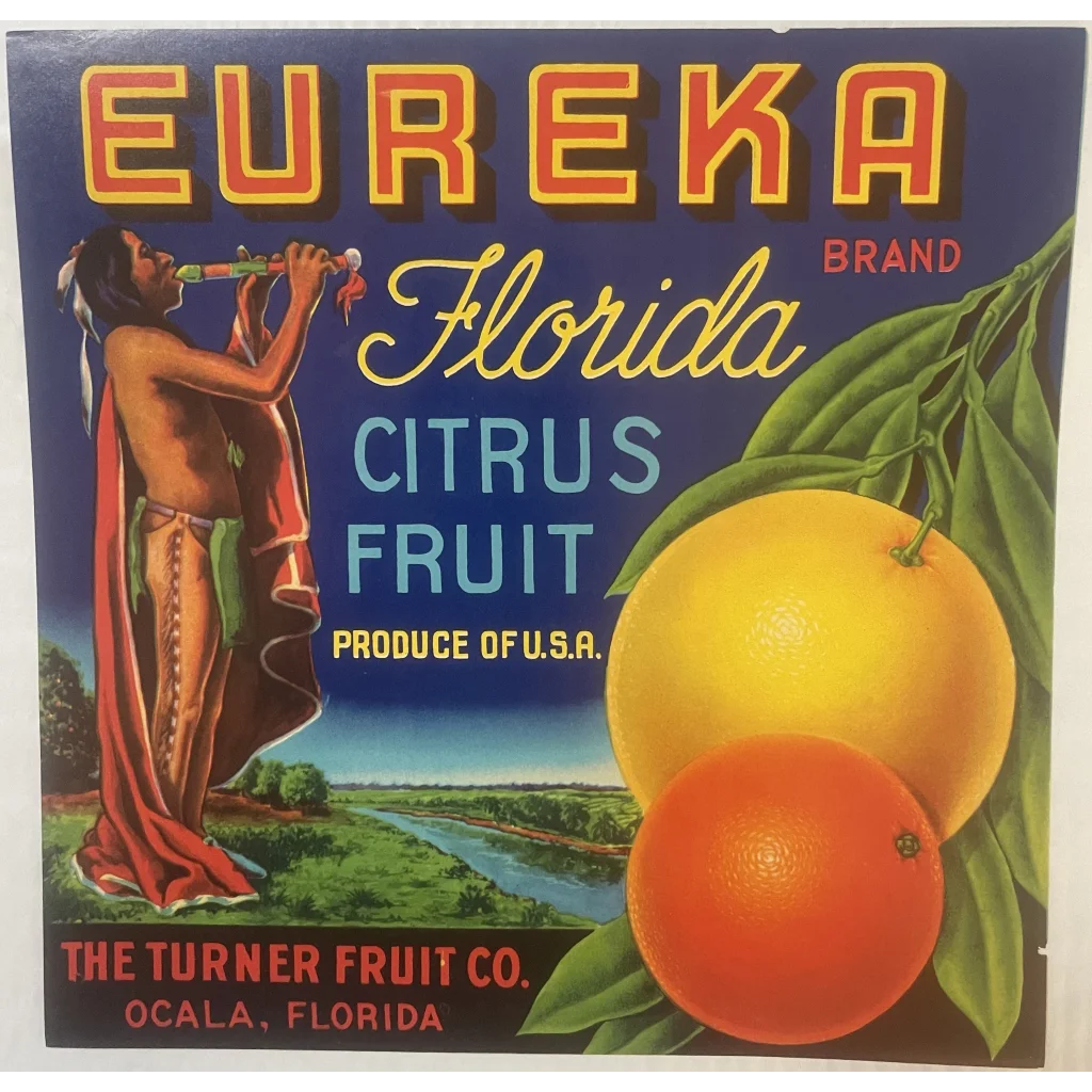 Antique Vintage 1930s Eureka Crate Label Ocala FL 🎶 Native American Decor! Advertisements Food and Home Misc.
