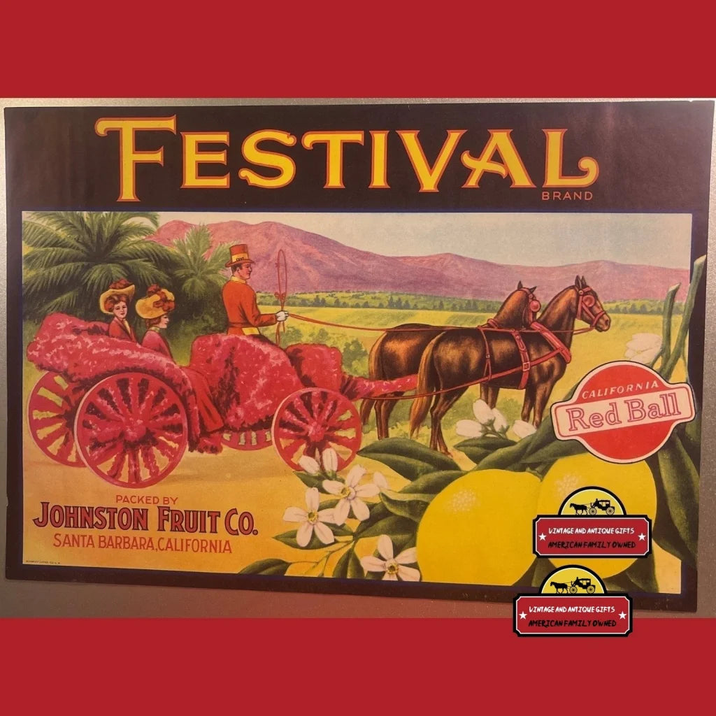 Antique Vintage 1930s Festival Crate Label Santa Barbara CA Victorian Ladies Advertisements Food and Home Misc.
