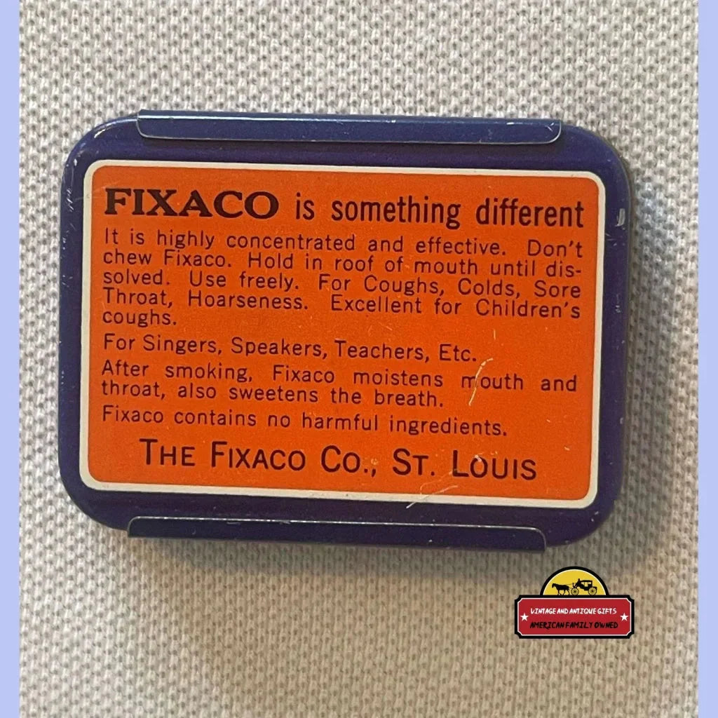 Vintage Fixaco medicine tin from the 1930s, a rare antique collectible from St. Louis