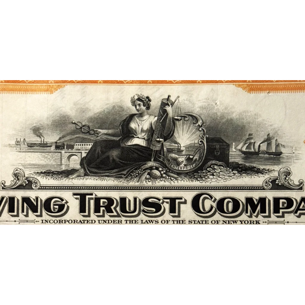 Antique Vintage 1930s Irving Trust Company Stock Certificate Orange RIP 1988! Collectibles - Unique!