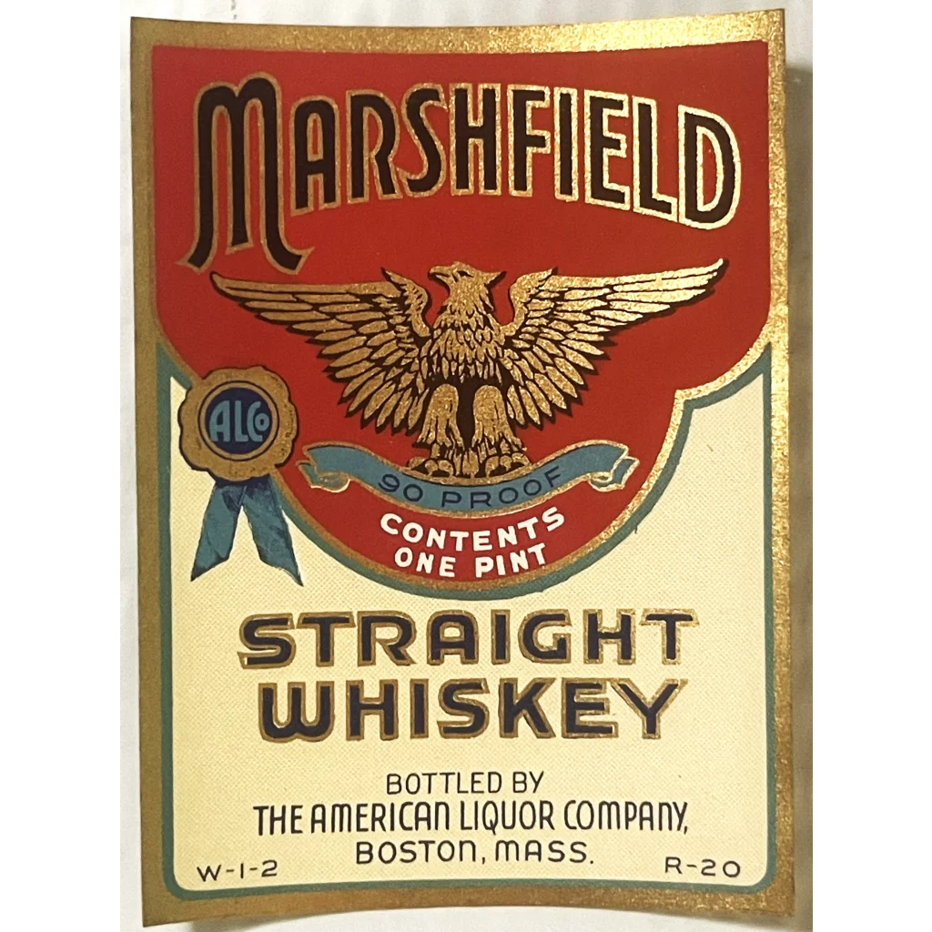 Two 🦅 Antique Vintage 1930s Marshfield Whiskey Label Boston MA Gold Eagle! Advertisements Beer and Alcohol