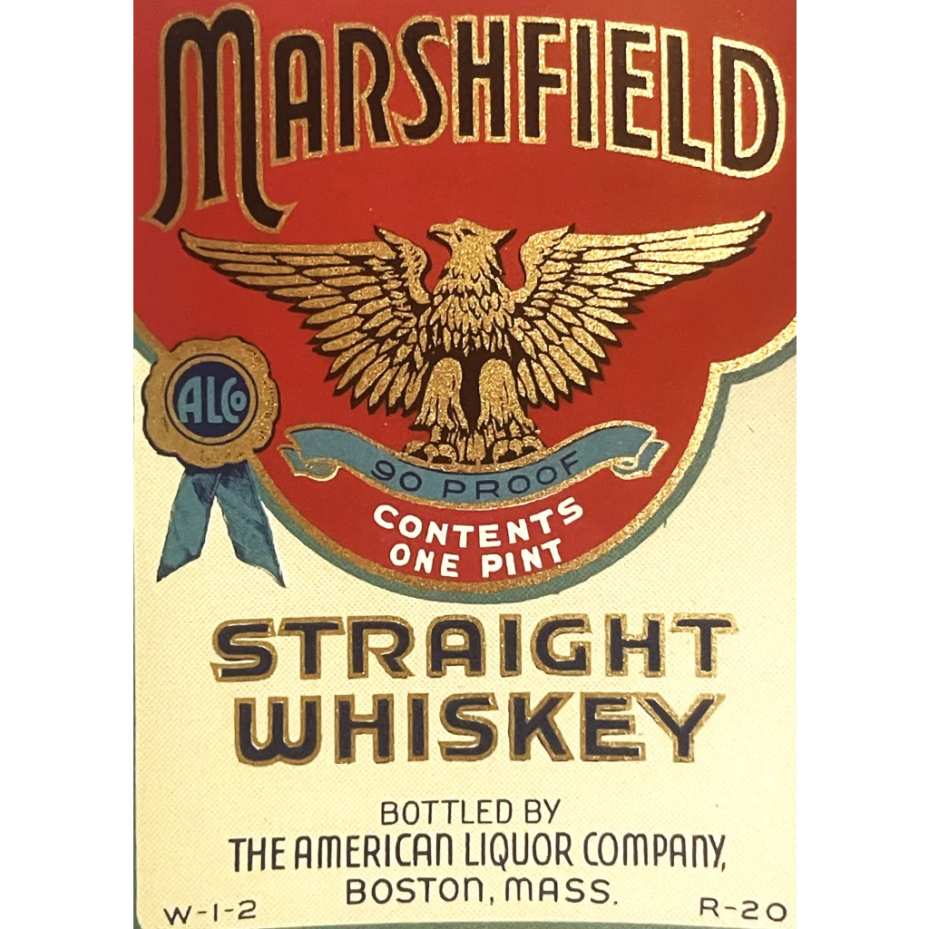 Two 🦅 Antique Vintage 1930s Marshfield Whiskey Label Boston MA Gold Eagle! Advertisements Beer and Alcohol