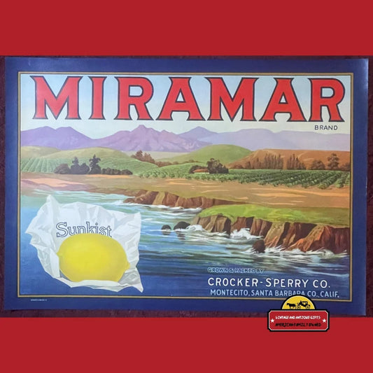 Antique Vintage 1930s Miramar Sunkist Crate Label Montecito Ca Seacoast Advertisements Food and Home Misc. Memorabilia