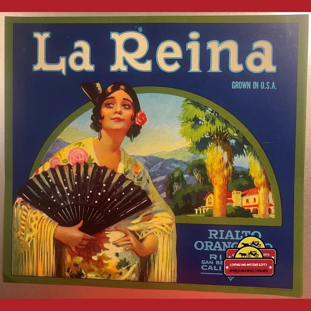 Antique Vintage La Reina Crate Label Rialto Ca 1930s - Advertisements - Labels. From California