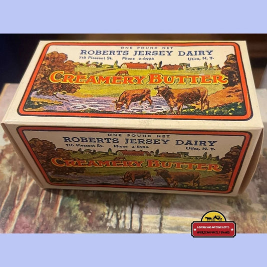 Antique Vintage 🐮 1930s Roberts Jersey Butter Box Utica NY 🐄 Advertisements Rare Box: Farm Décor with Charm!