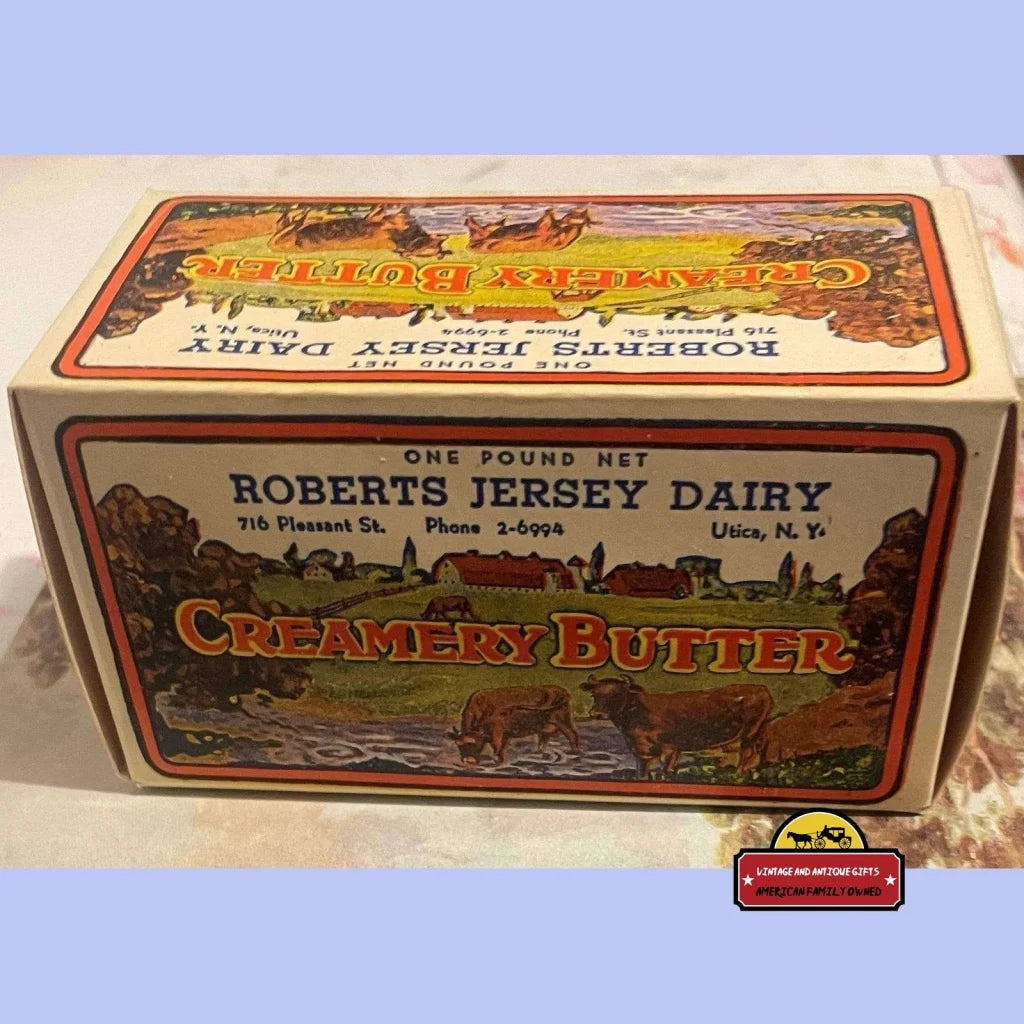 Antique Vintage 🐮 1930s Roberts Jersey Butter Box Utica NY 🐄 Advertisements and Gifts Home page Rare Box: Farm