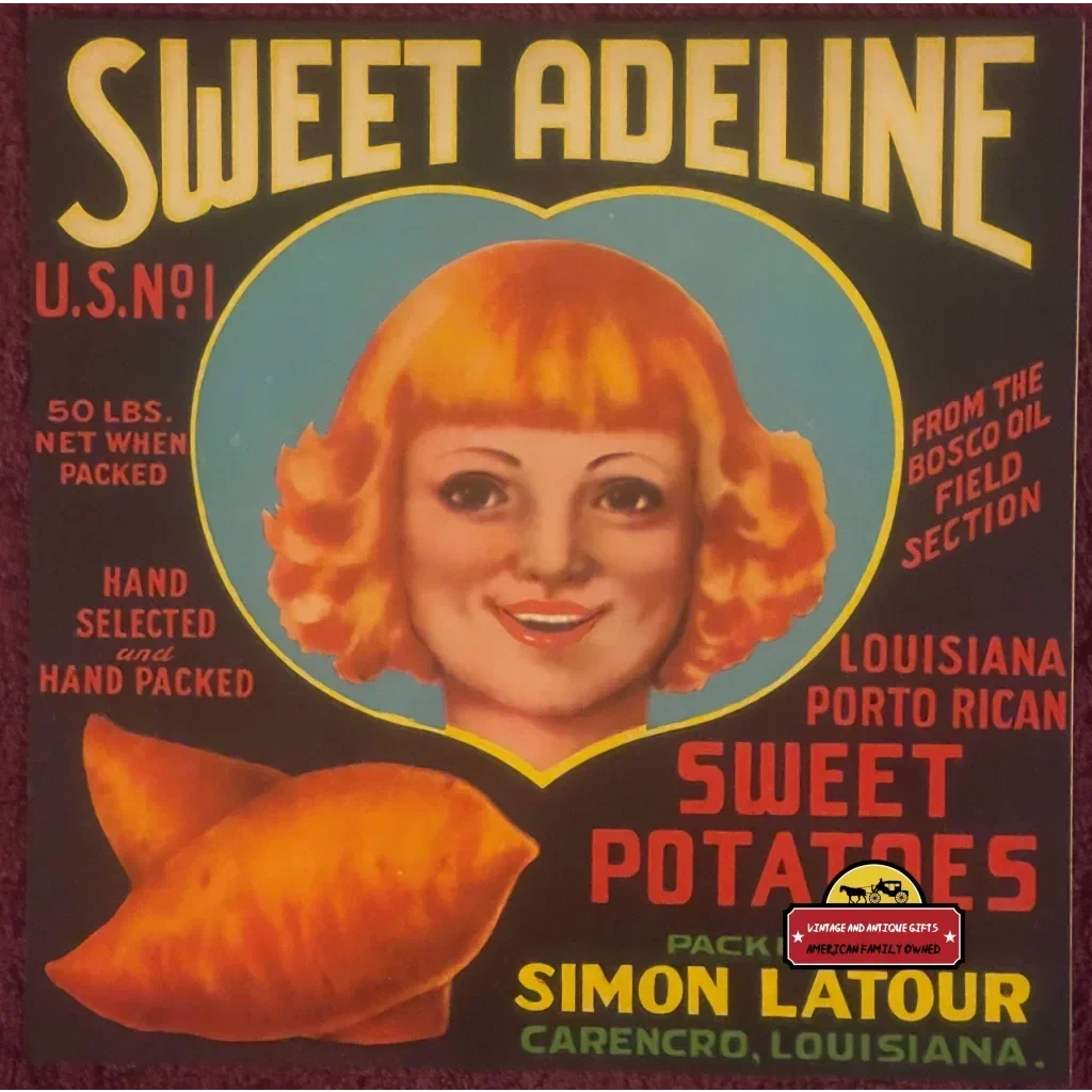 Antique Vintage 1930s Sweet Adeline Crate Label Carencro La Advertisements Rare Label: Vibrant Artwork & Louisiana