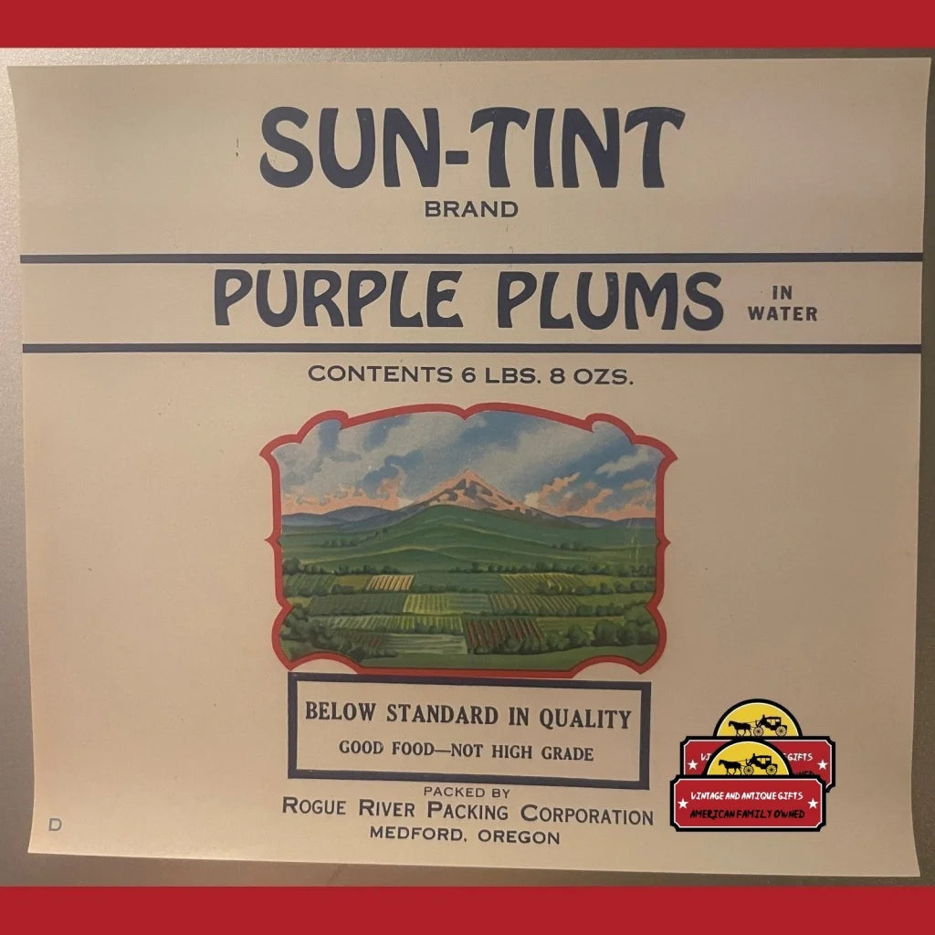 Antique Vintage 1930s Sun-tint Plum Label Medford OR Worst Advertising Campaign? Advertisements Food and Home Misc.