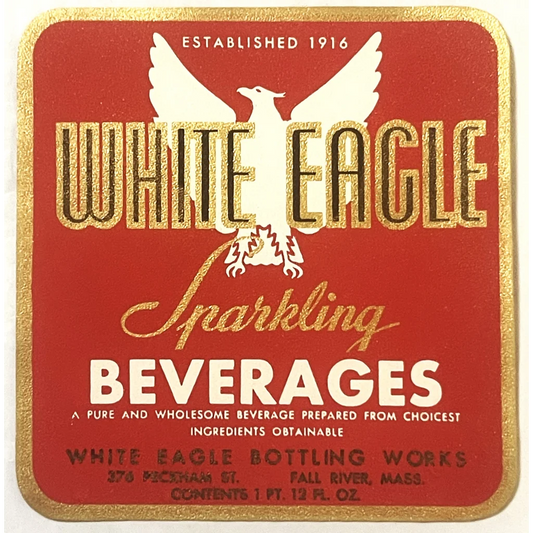Antique Vintage 1930s White Eagle Gold Embossed Beverage Label Fall River MA Advertisements Rare